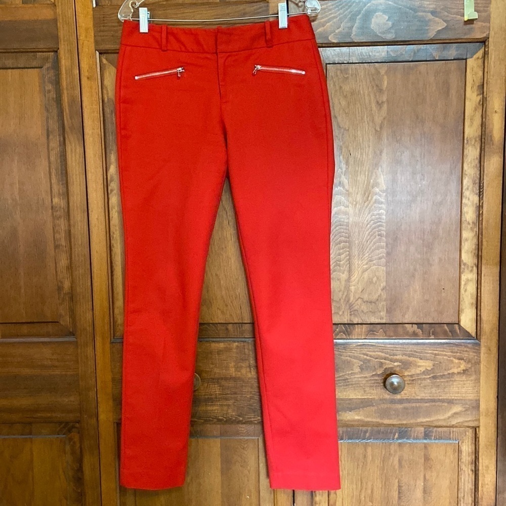 Calvin Klein Red Slim Ponte Pants with Zip Pockets